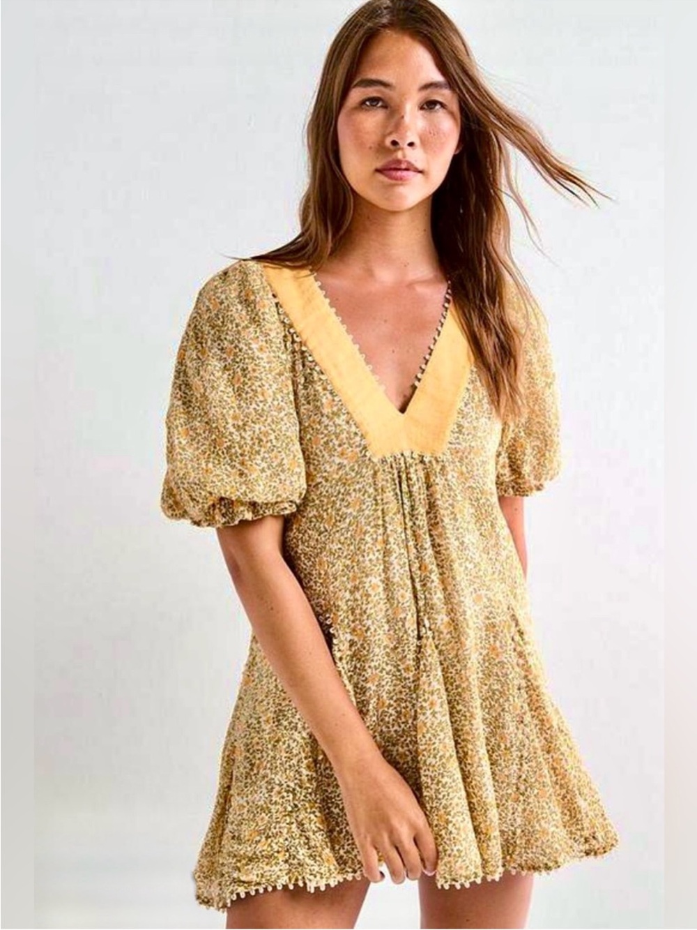 Free People Bali Floral Puff Sleeve Mini Dress NWT